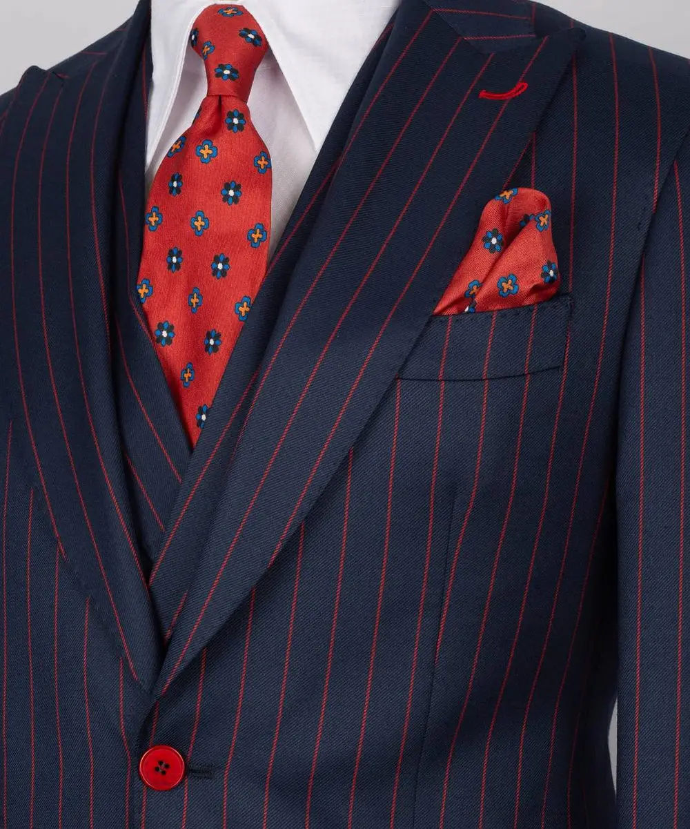Men's Suit Set, %100 Wool, Striped, Navy — photograph 2