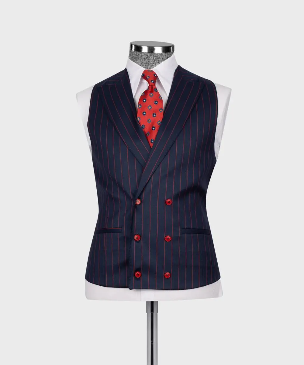 Men's Suit Set, %100 Wool, Striped, Navy — photograph 4