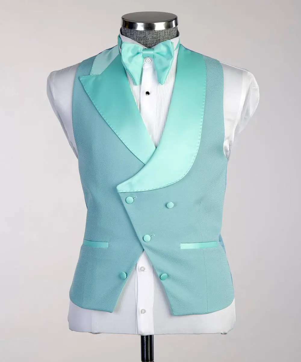 Men's Turquoise Tuxedo-Asymmetrical Satin Lapel — photograph 3