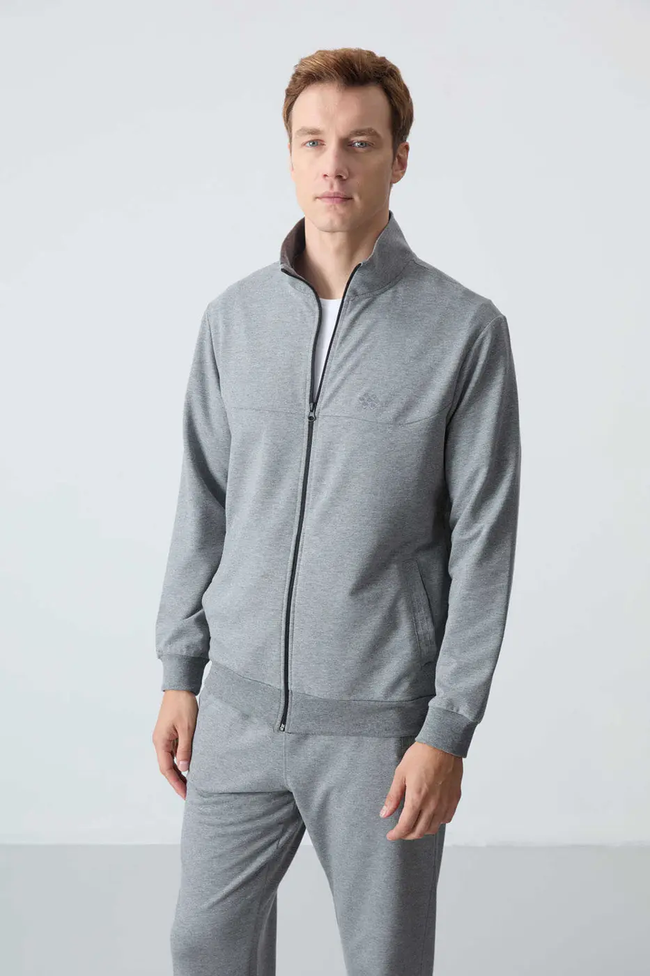 Men's Grey Melange Comfort Fit Tracksuit Set — photograph 2