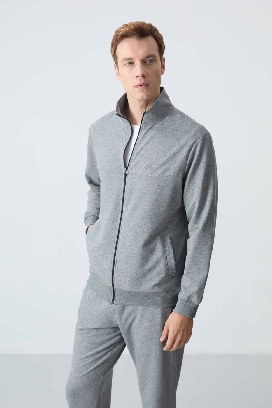 Men's Grey Melange Comfort Fit Tracksuit Set — photograph 5