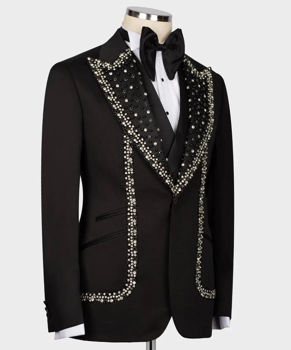 Men's Black Tuxedo, Silver Gem Stoned — photograph 3