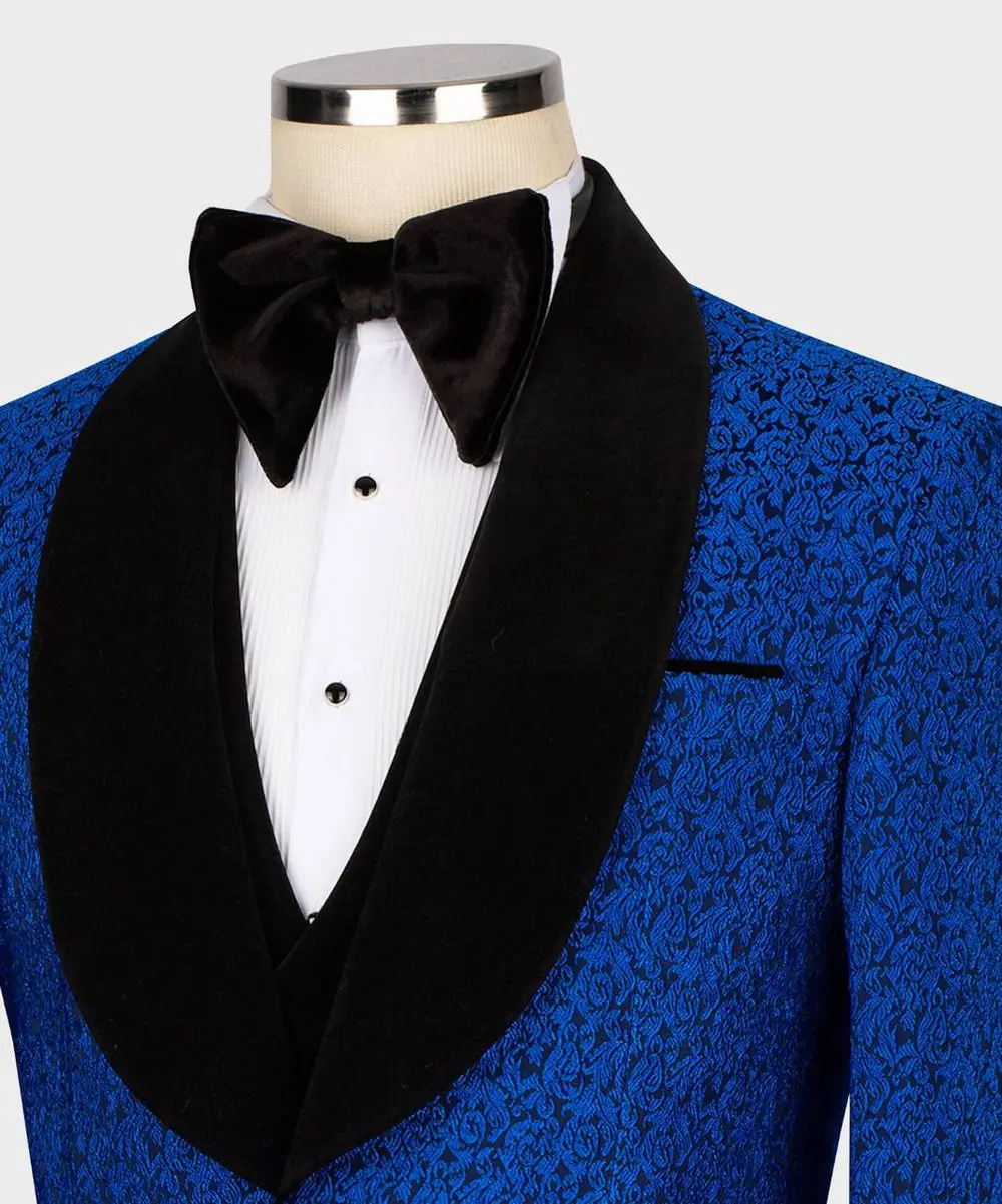 Men's Tuxedo-Textured Blue-Black Velvet Lapel — photograph 2