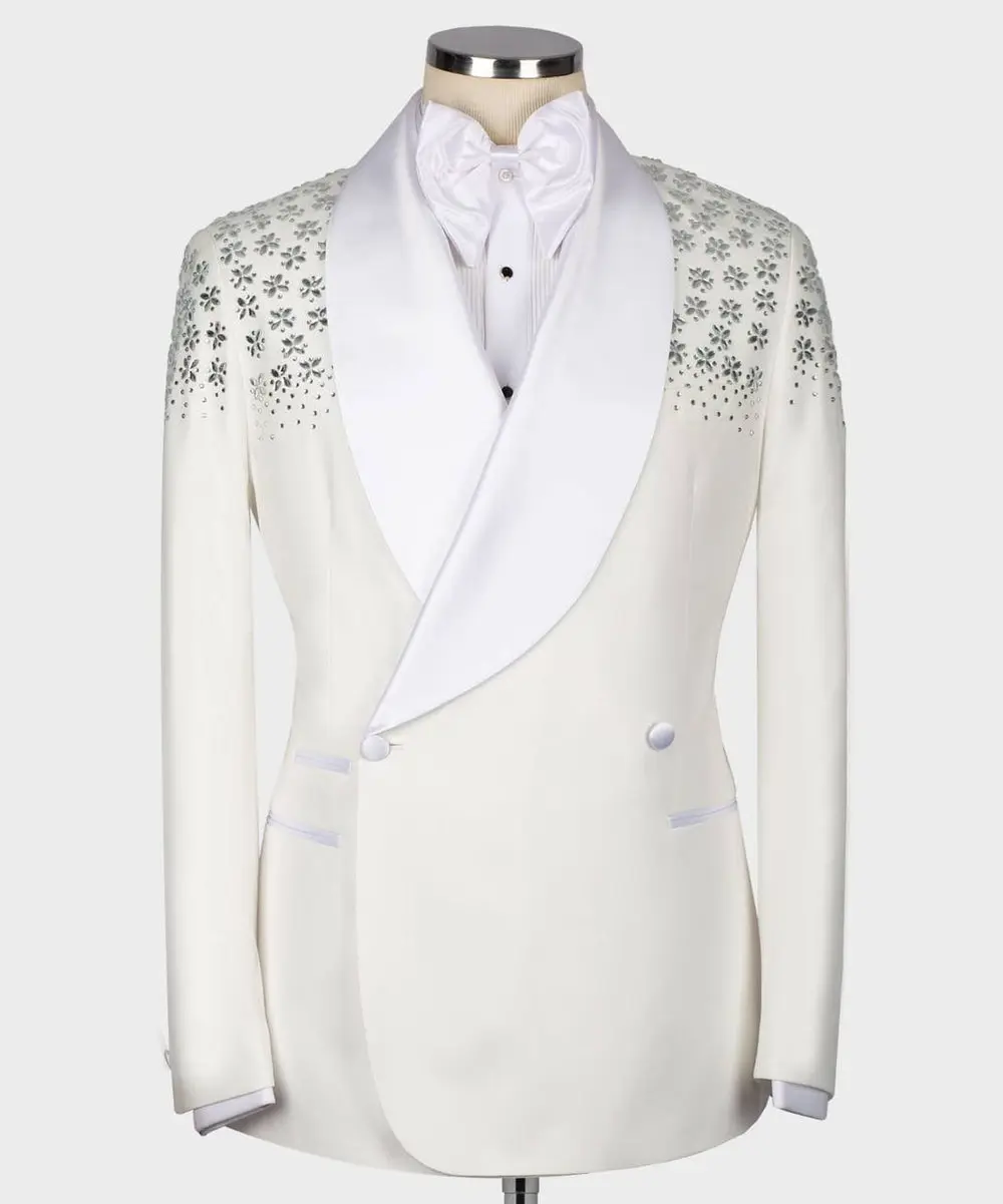 Men's Tuxedo, Cream, Beaded on Shoulder — photograph 1