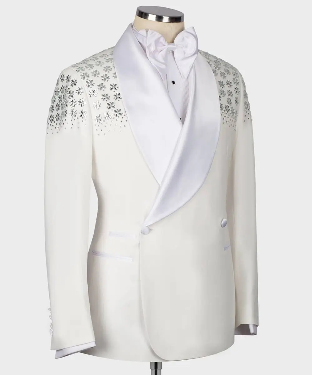 Men's Tuxedo, Cream, Beaded on Shoulder — photograph 3