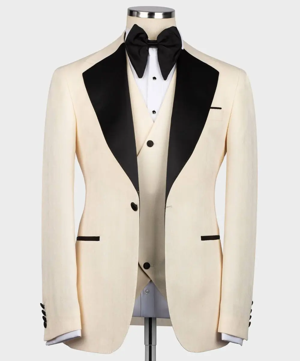 Men's Cream/Beige Tuxedo with Black Collar — photograph 1