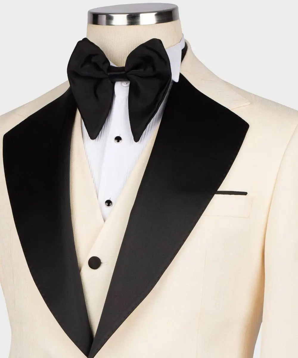 Men's Cream/Beige Tuxedo with Black Collar — photograph 2