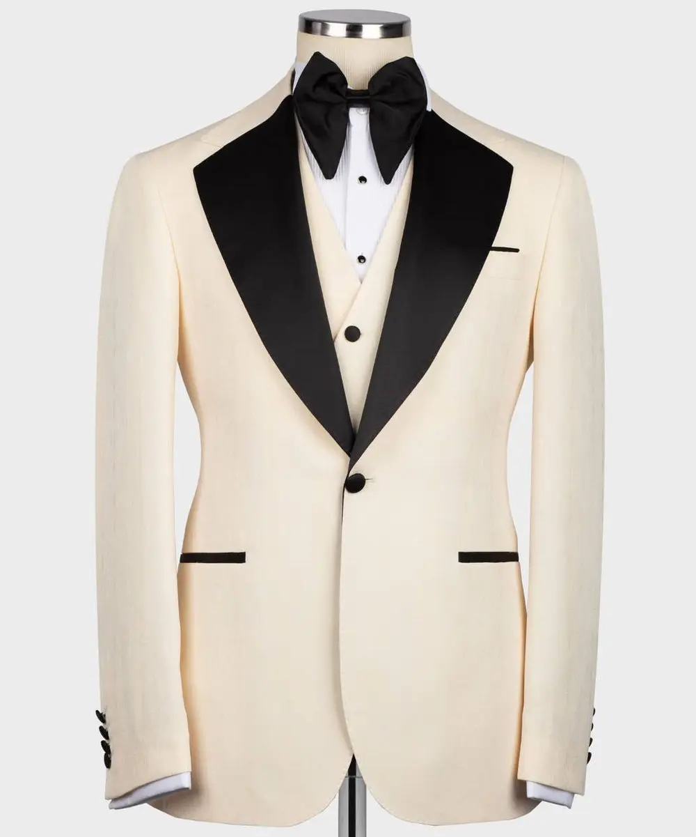 Men's Cream/Beige Tuxedo with Black Collar — photograph 3