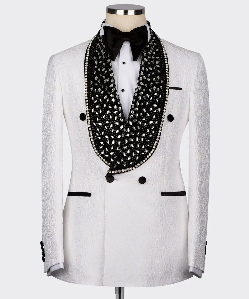 Men's Tuxedo, White, Gem Stoned on Collar — photograph 3