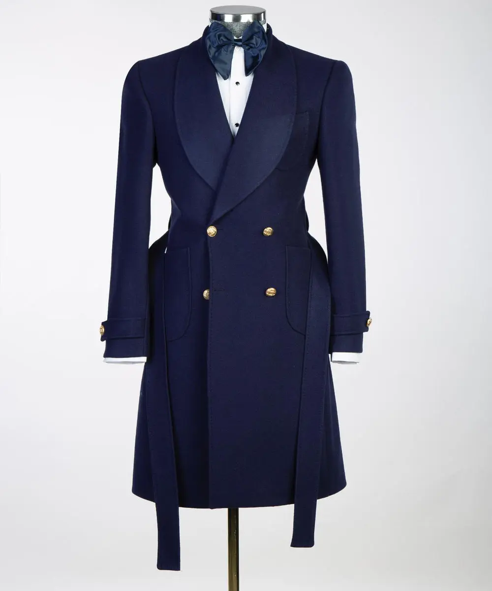 Navy Double Breasted Men’s Long Coat — photograph 1