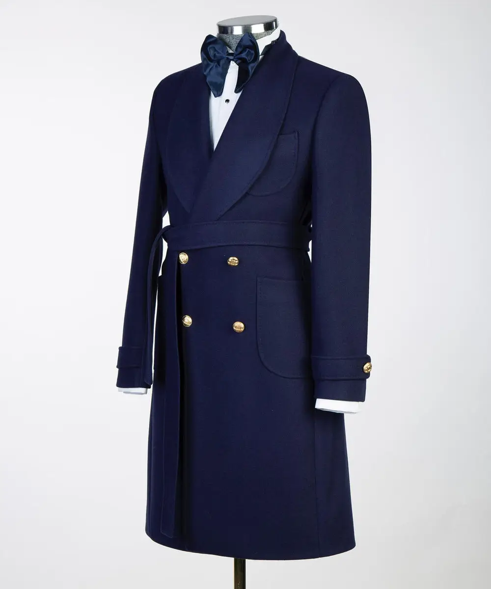 Navy Double Breasted Men’s Long Coat — photograph 3