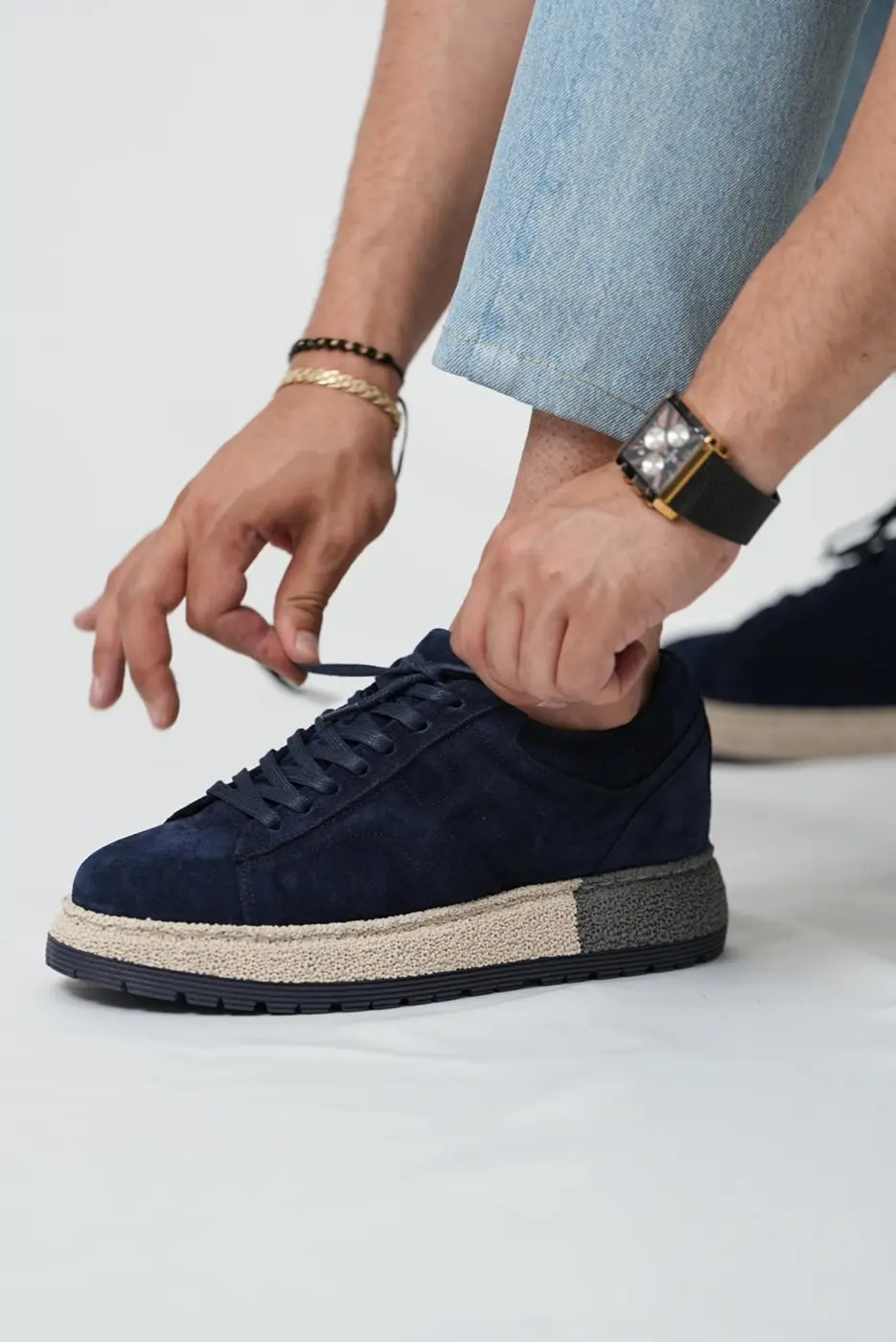 Navy Suede Sneakers for Men — photograph 2