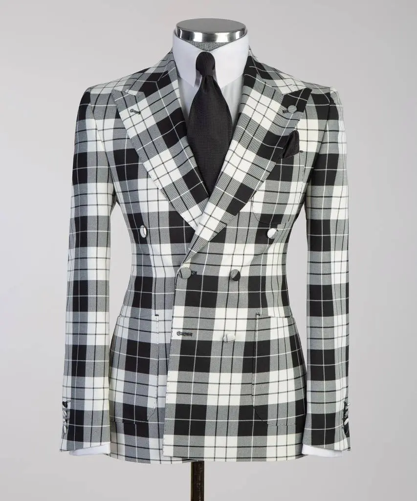Men's Suit Plaided 2 Piece Black and White — photograph 1