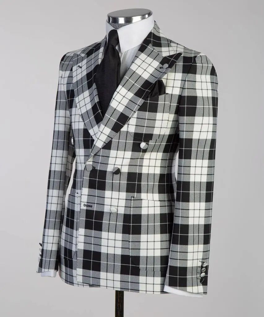 Men's Suit Plaided 2 Piece Black and White — photograph 2