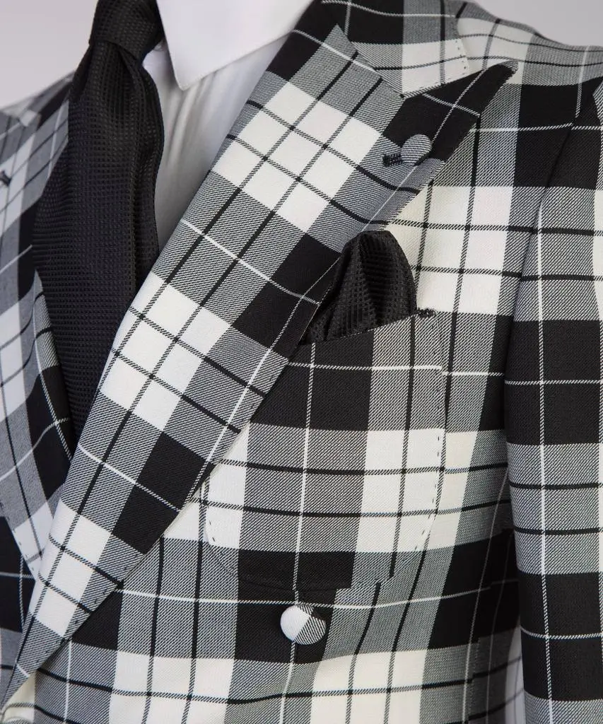 Men's Suit Plaided 2 Piece Black and White — photograph 3