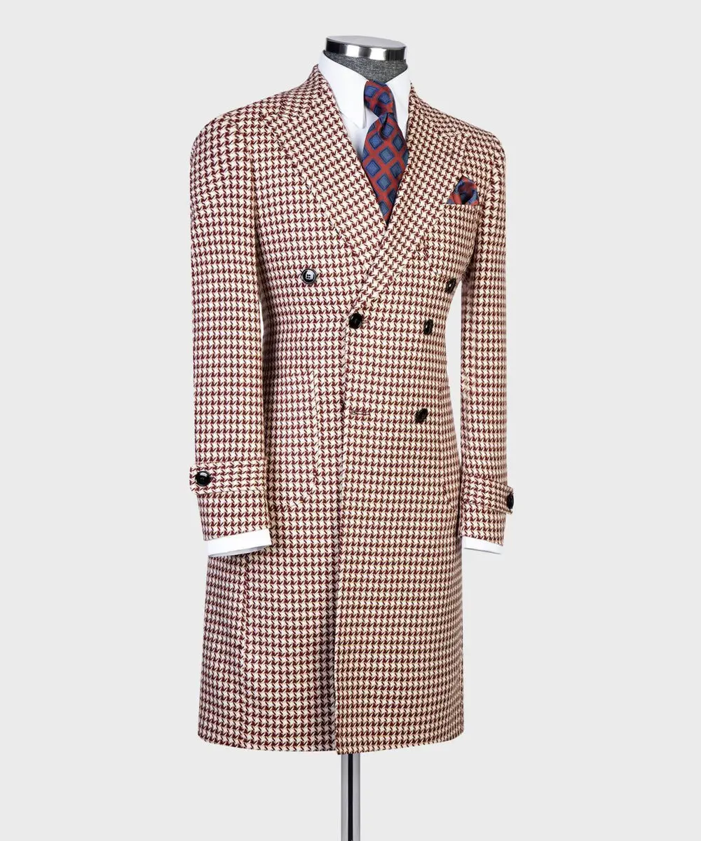 Red Houndstooth Men’s Long Coat — photograph 3