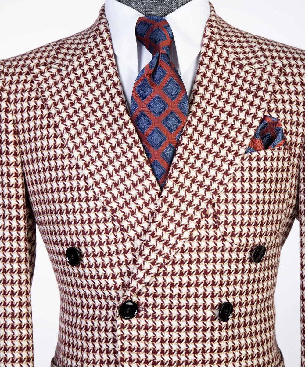 Red Houndstooth Men’s Long Coat — photograph 4