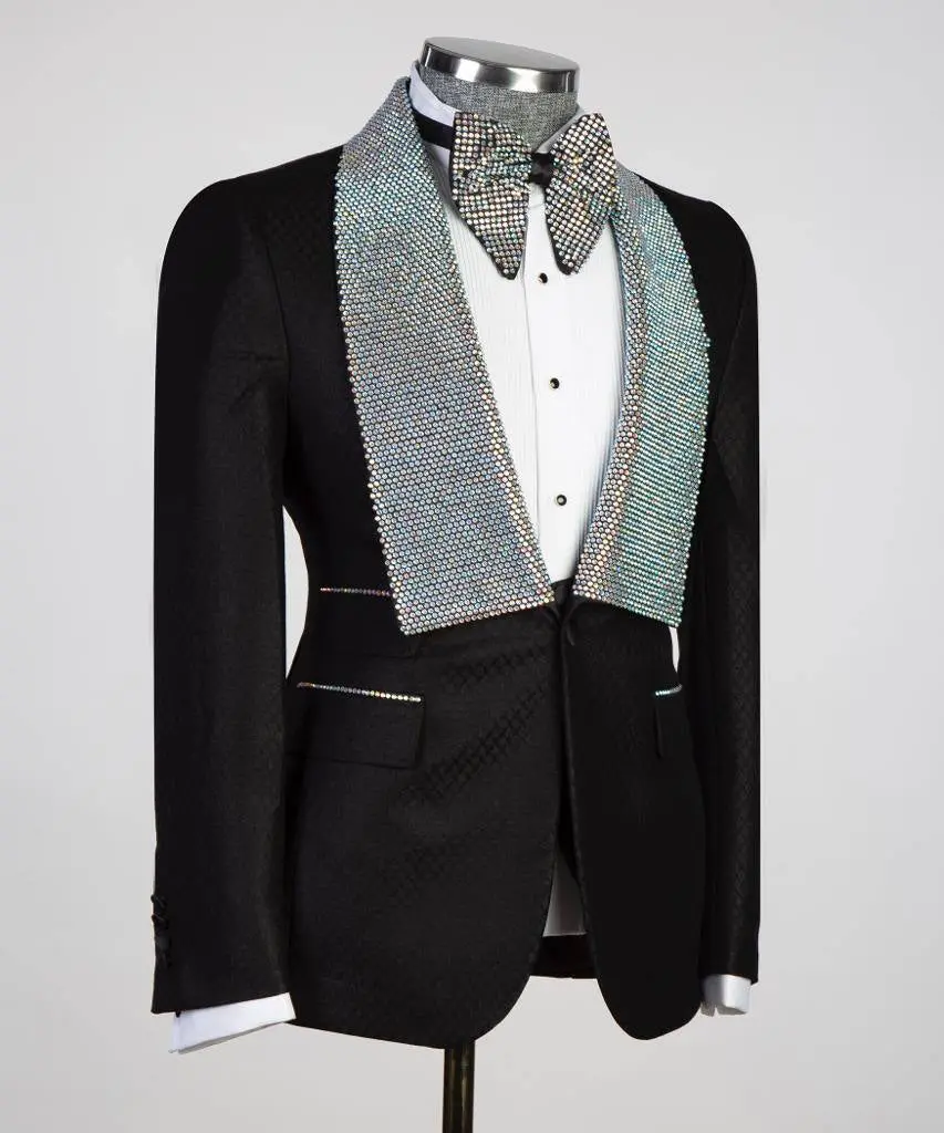 Men's 3 Piece Stone Designed Black Tuxedo — photograph 3