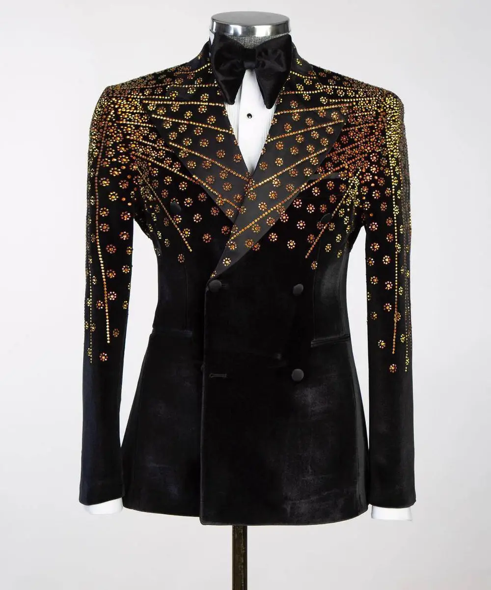 Black Velvet Tuxedo, Gold Rhinestone, Double-Breasted — photograph 1