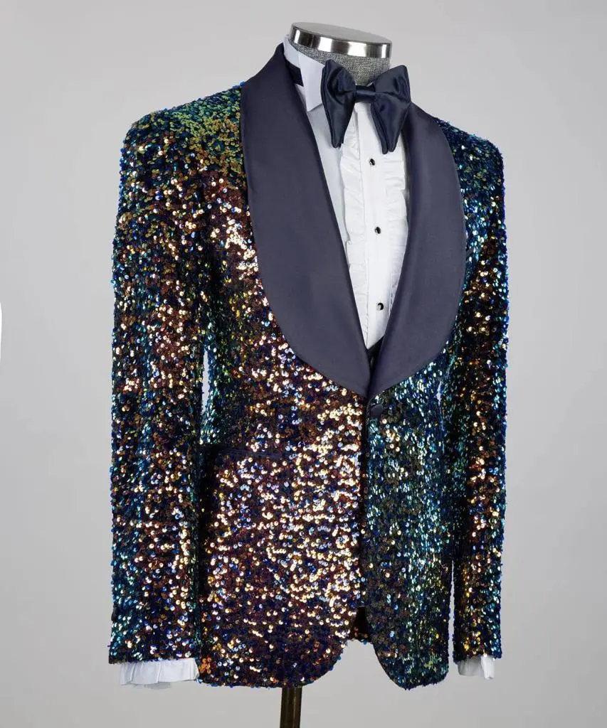 Men's 3 Piece Sequin Colourful Tuxedo — photograph 4