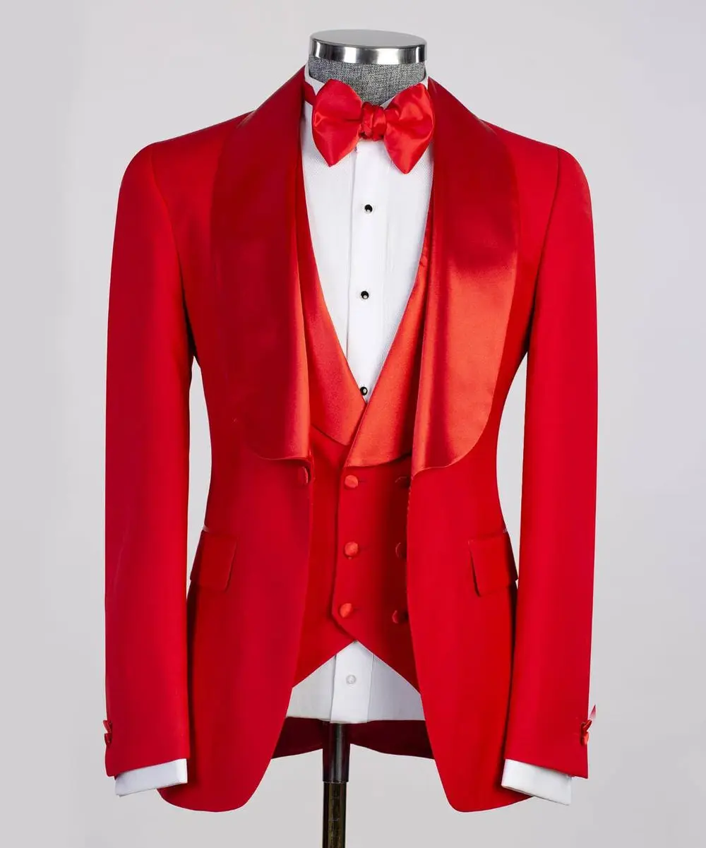 Men's 3 Piece Red Tuxedo Suit — photograph 1