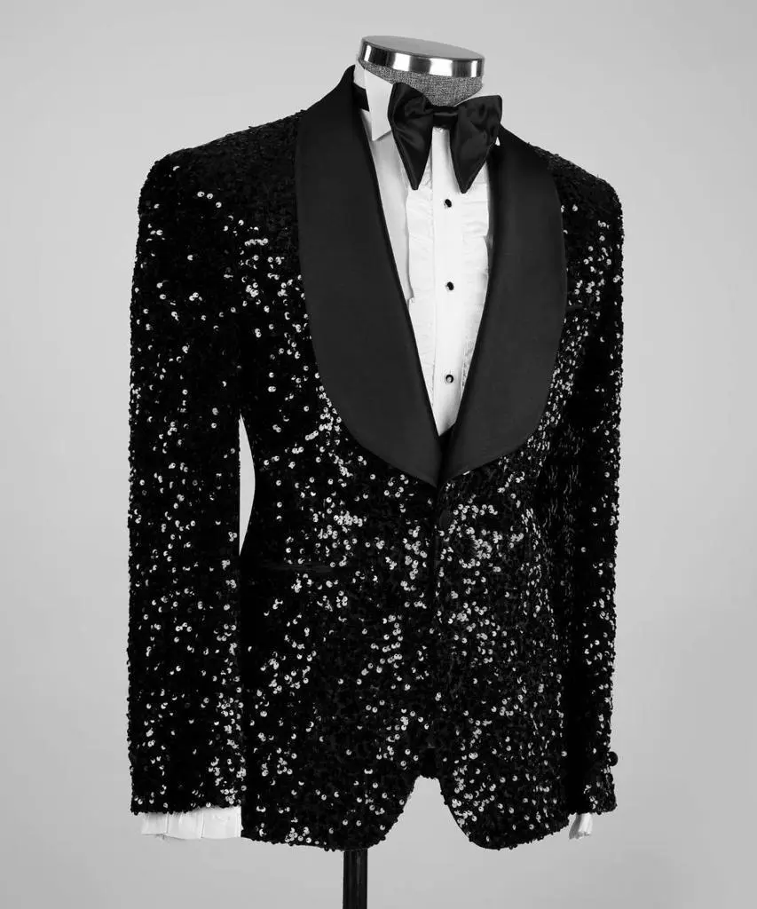 Men's 3 Piece Black Sequin Tuxedo — photograph 3