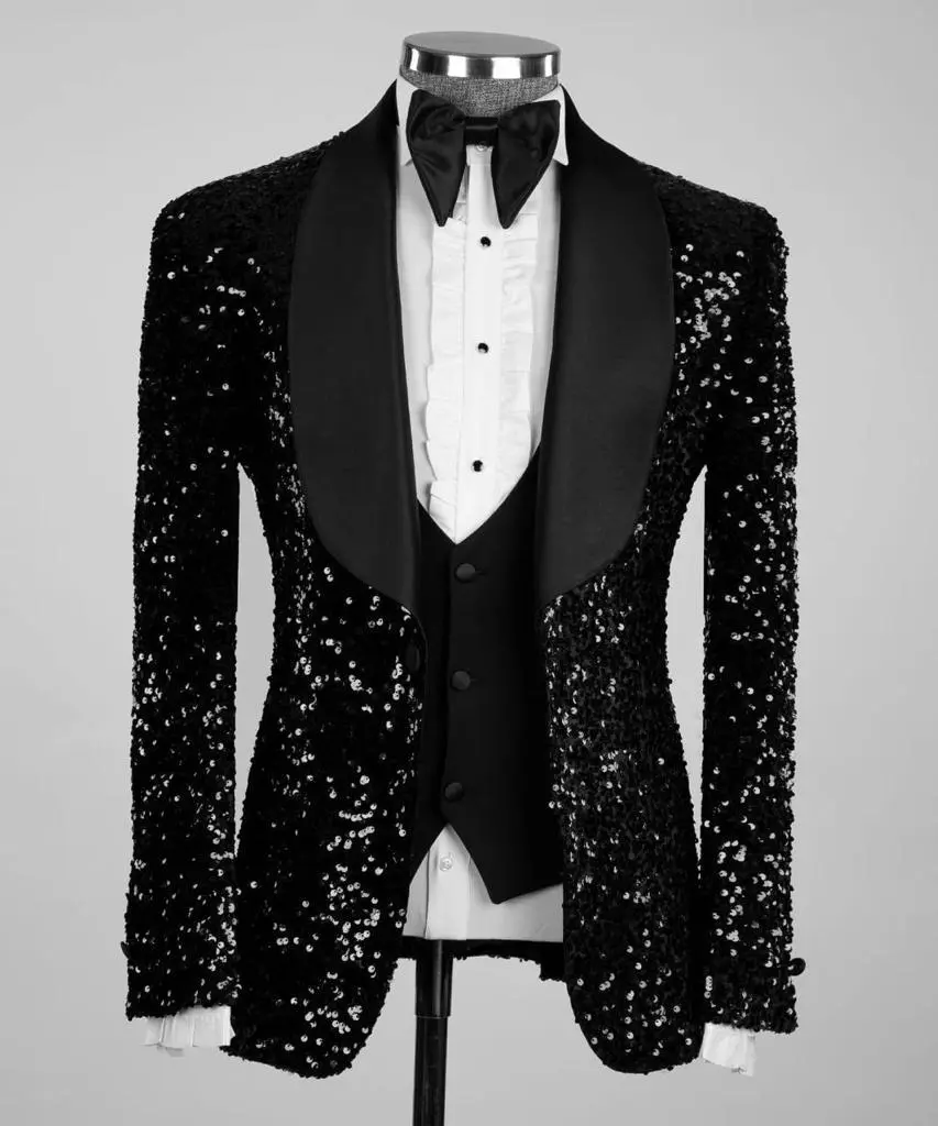 Men's 3 Piece Black Sequin Tuxedo — photograph 4