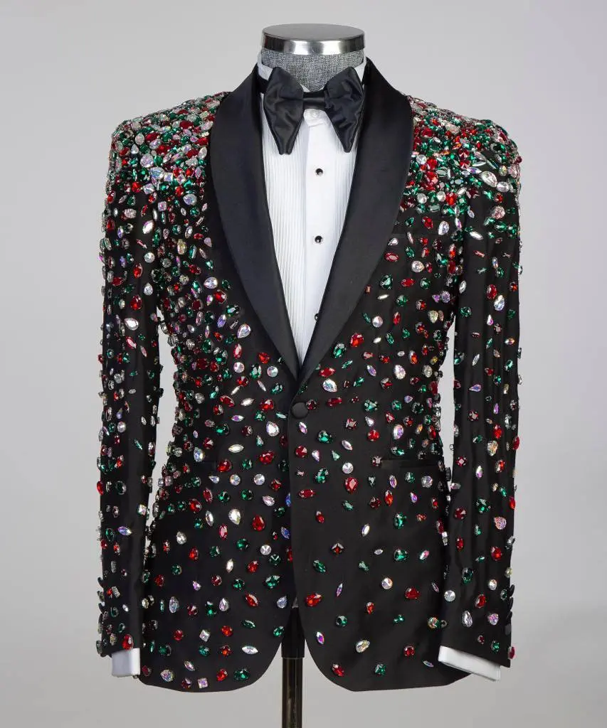Men's 2 Piece Stone Designed Black Tuxedo — photograph 1