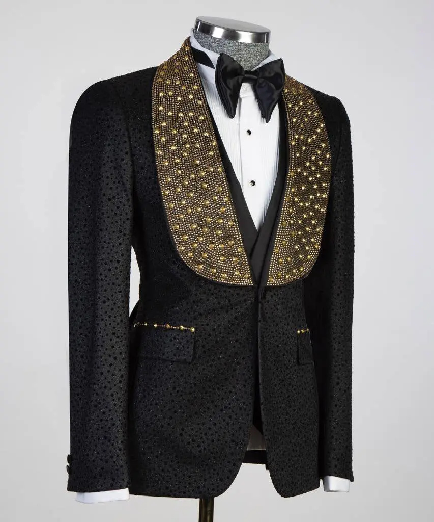 Men's Gold Beads Designed Black Tuxedo — photograph 4