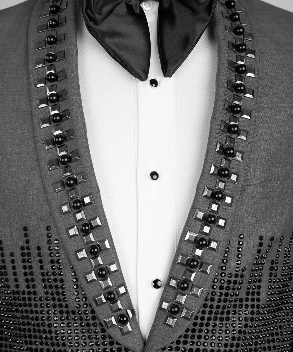 Men's 2 Piece Grey Tuxedo Suit Stone Stitched — photograph 5