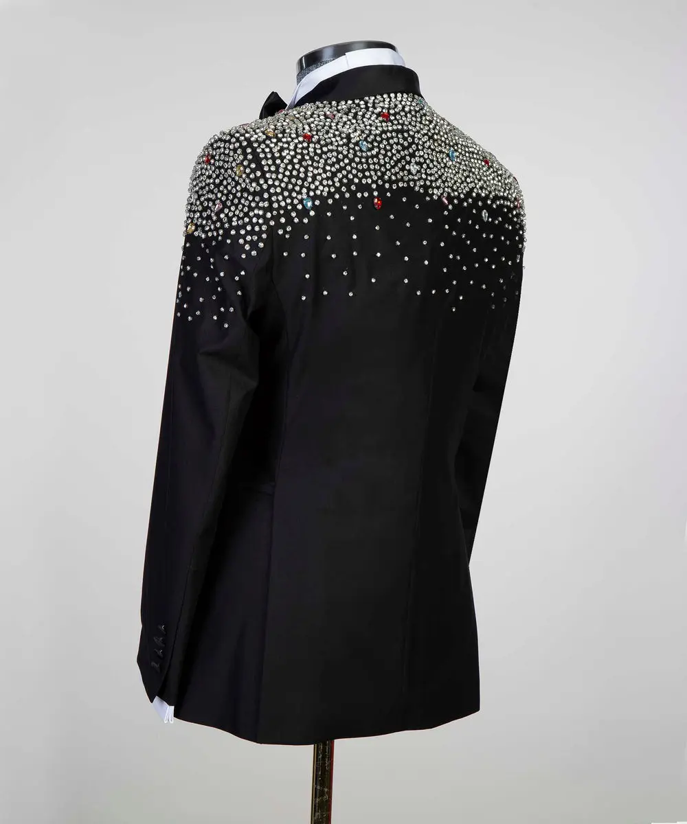 Men's 2 Piece, Shawl Lapel Beaded Tuxedo, Black — photograph 5