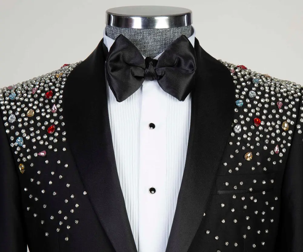 Men's 2 Piece, Shawl Lapel Beaded Tuxedo, Black — photograph 6