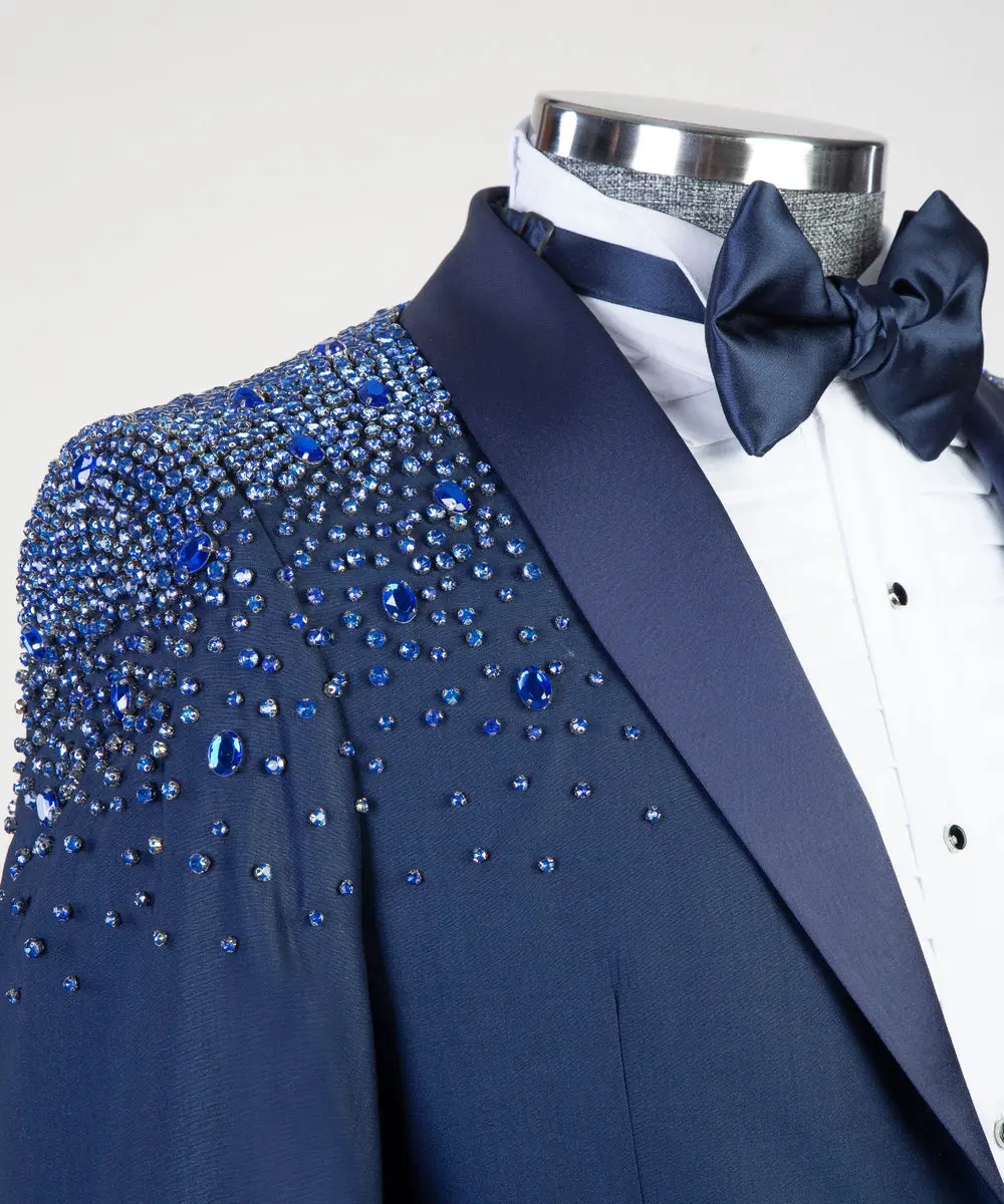 Men's 2 Piece Stoned Blue Tuxedo Suit — photograph 4