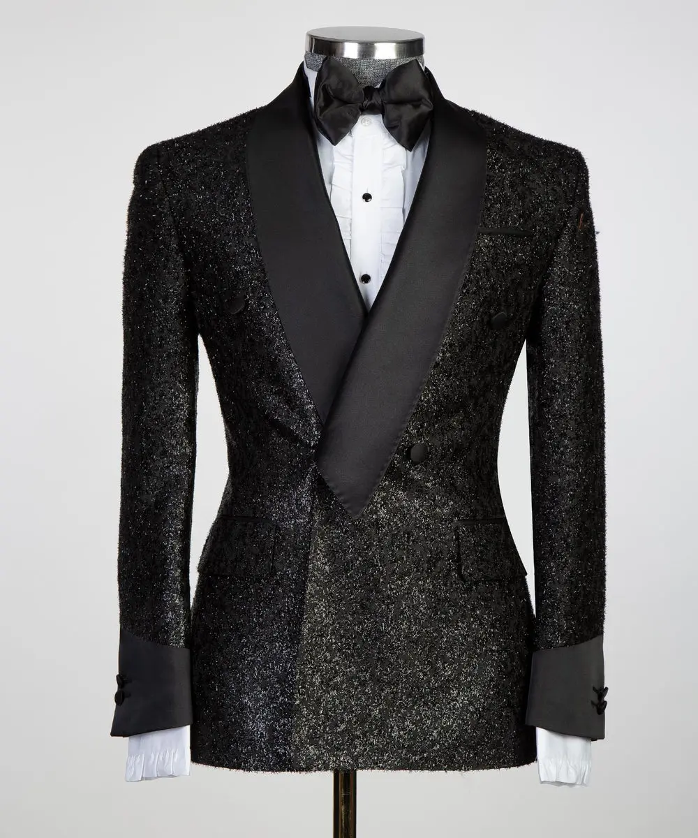 Men's 3 Piece Black Shining Tuxedo Suit — photograph 1