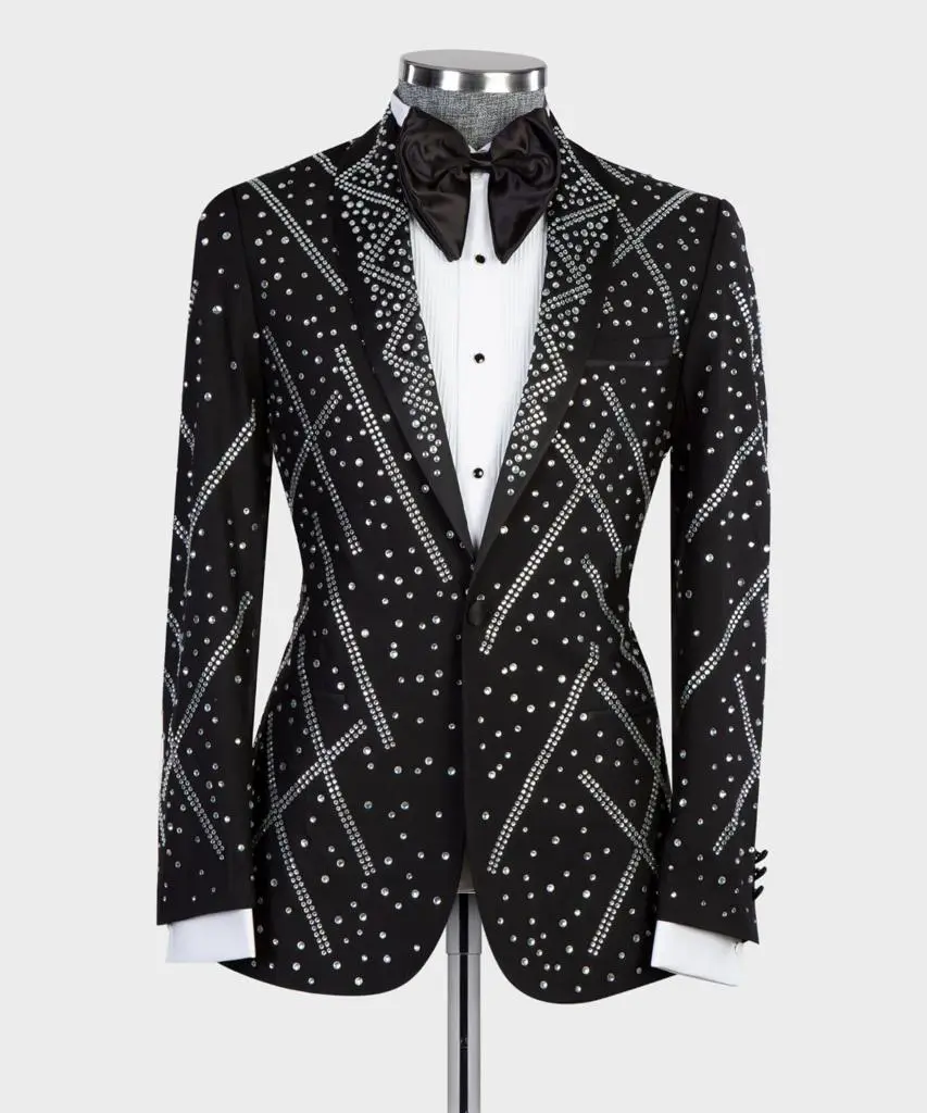 Men's 2 Piece Tuxedo, Suit, Costume, Silver Beaded — photograph 1