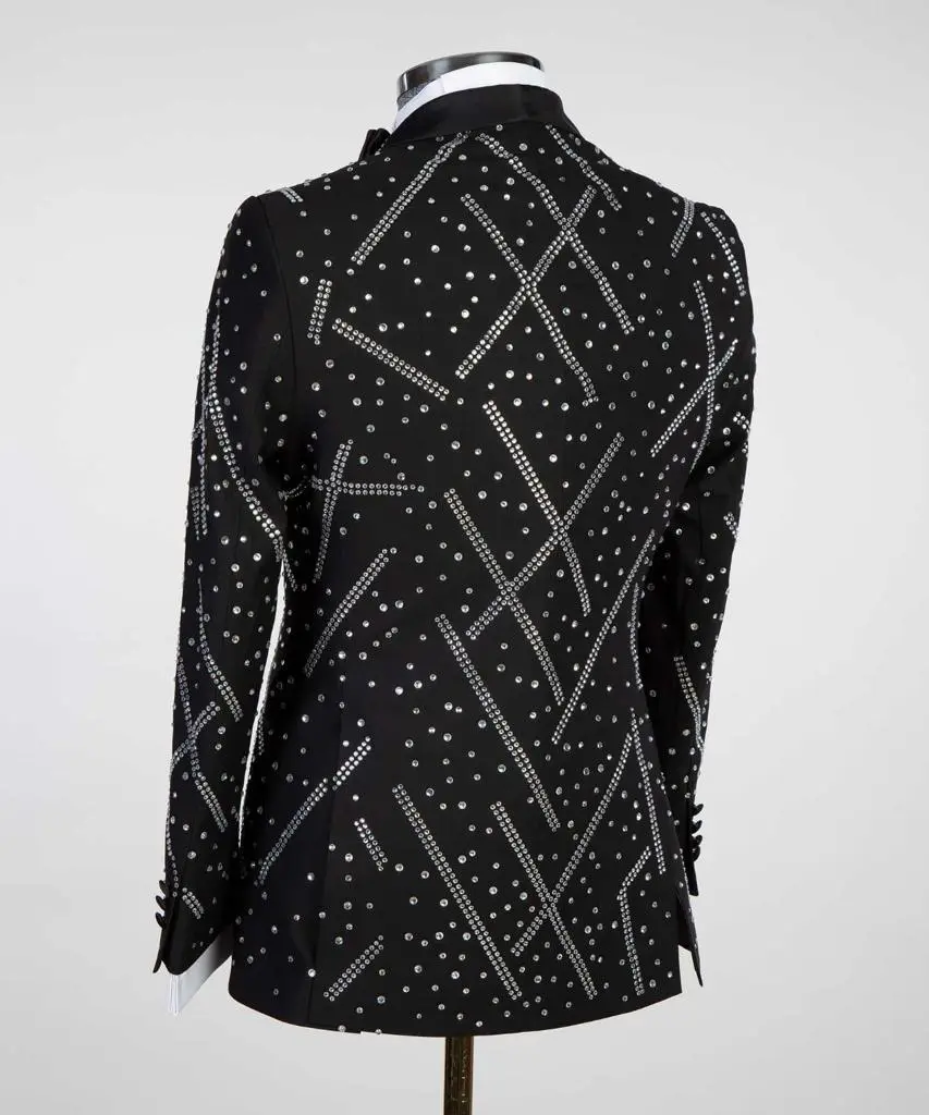 Men's 2 Piece Tuxedo, Suit, Costume, Silver Beaded — photograph 3