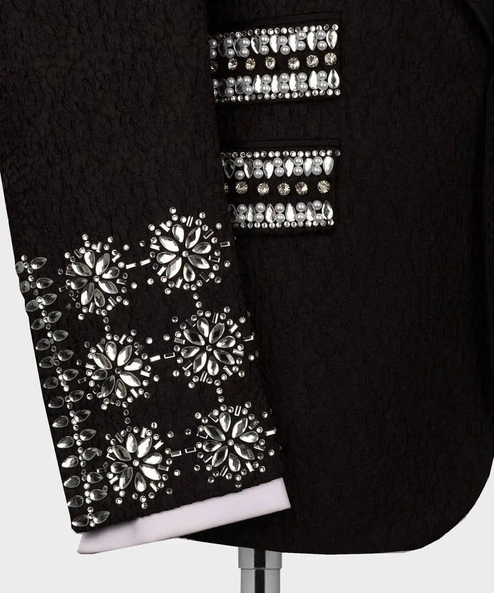 Men's 3 Piece Stone Stitched Black/Silver Tuxedo — photograph 3