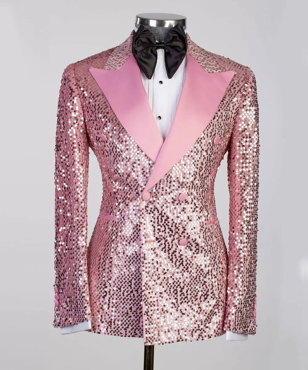 Men's 2 Piece Sequin Pink Tuxedo Suit — photograph 1