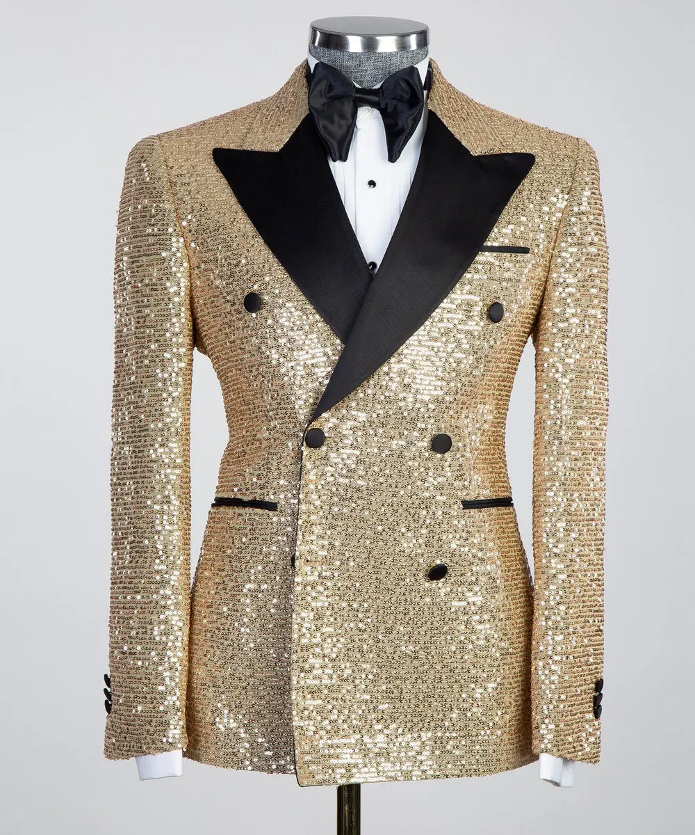 Double Breasted Shiny Gold Tuxedo — photograph 1