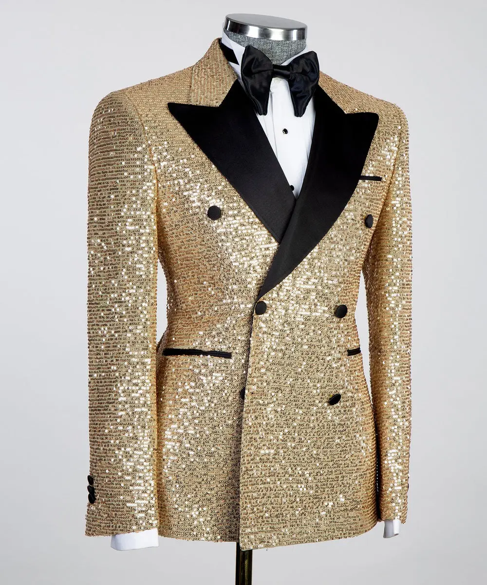 Double Breasted Shiny Gold Tuxedo — photograph 3