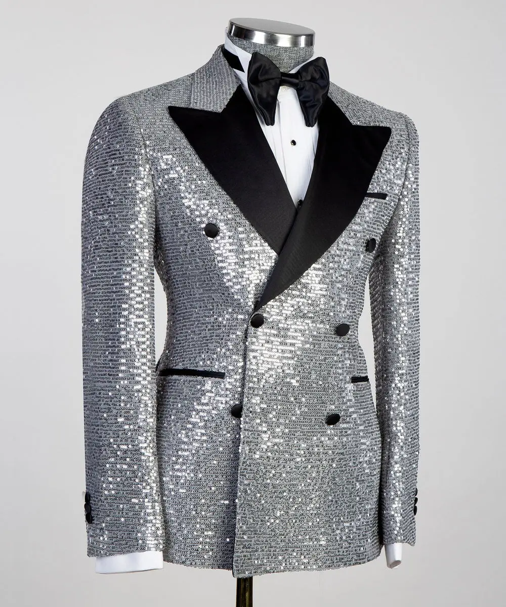 Double Breasted Silver Shiny Tuxedo — photograph 2