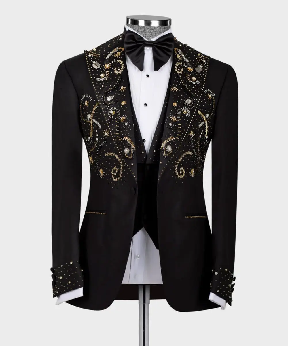 Men's 2 Piece Stoned Black Tuxedo Suit — photograph 1