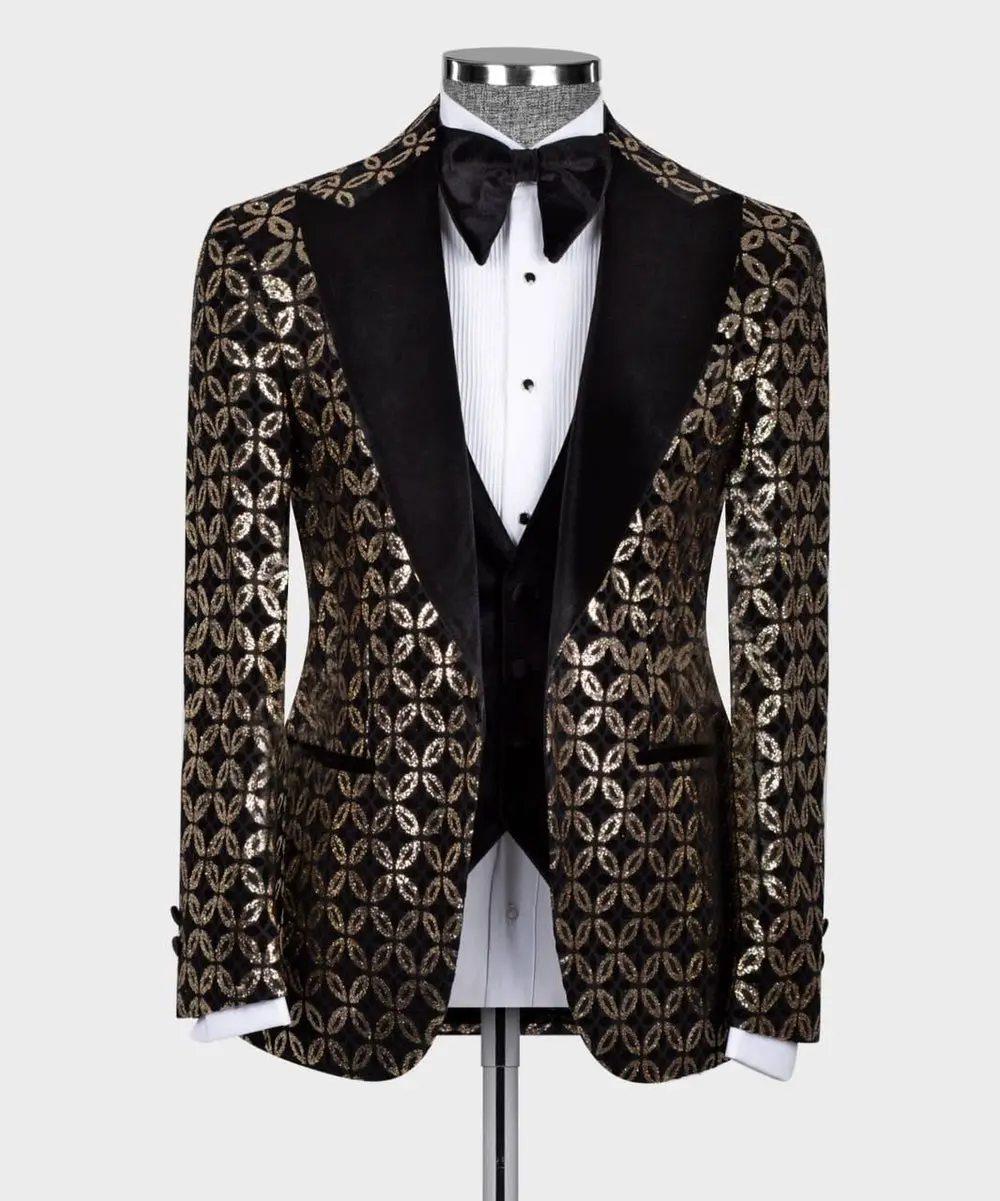 Men's 3 Piece Velvet Shiny Tuxedo — photograph 1