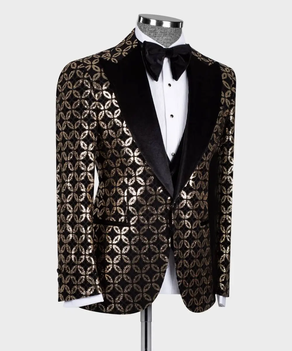 Men's 3 Piece Velvet Shiny Tuxedo — photograph 4