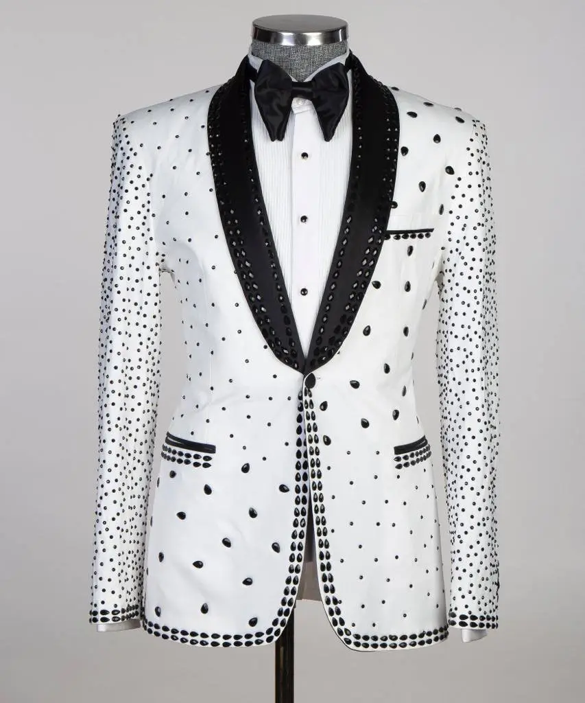 Men's 2 Piece Stone Designed White Tuxedo — photograph 1