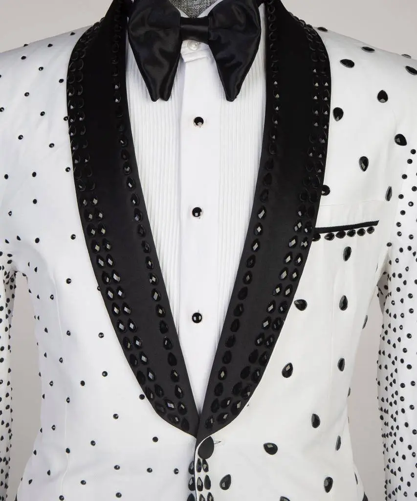 Men's 2 Piece Stone Designed White Tuxedo — photograph 4