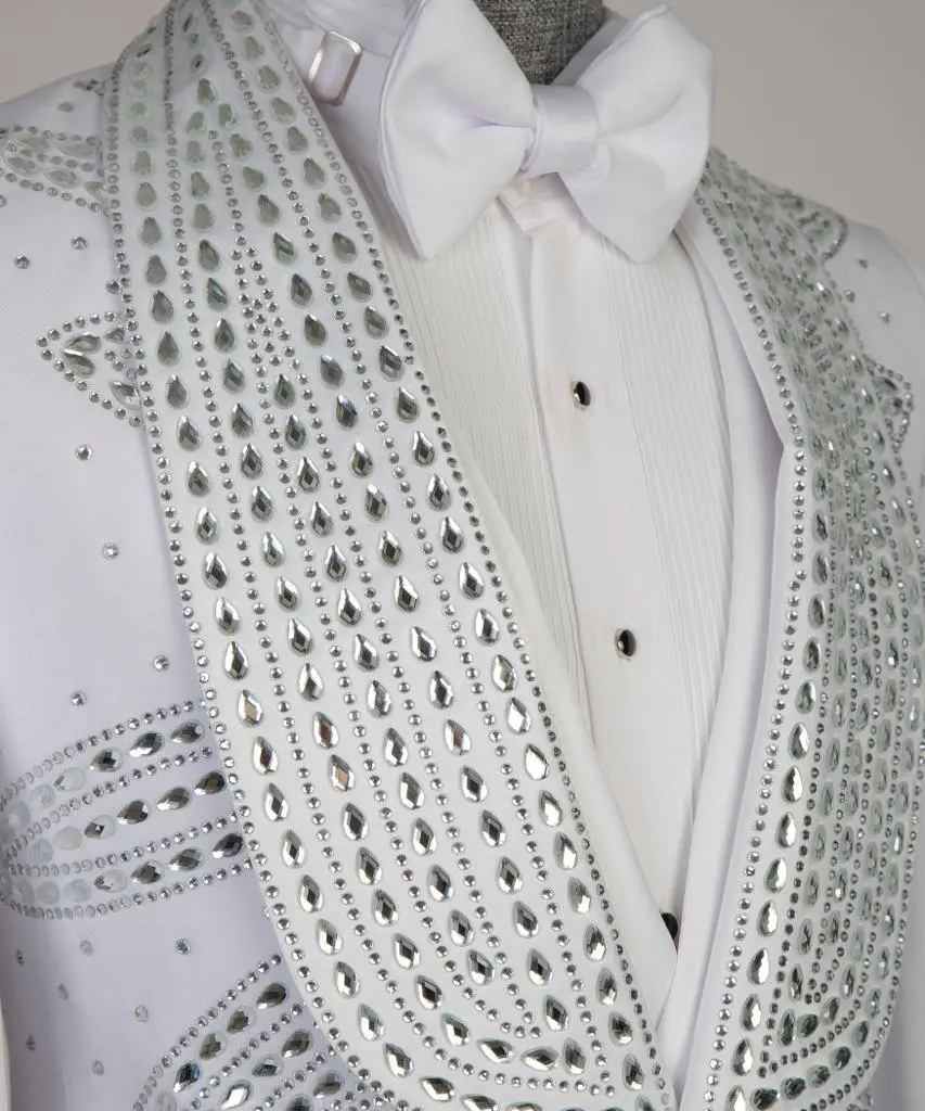 Men's 3 Piece Stone Designed White Tuxedo — photograph 2