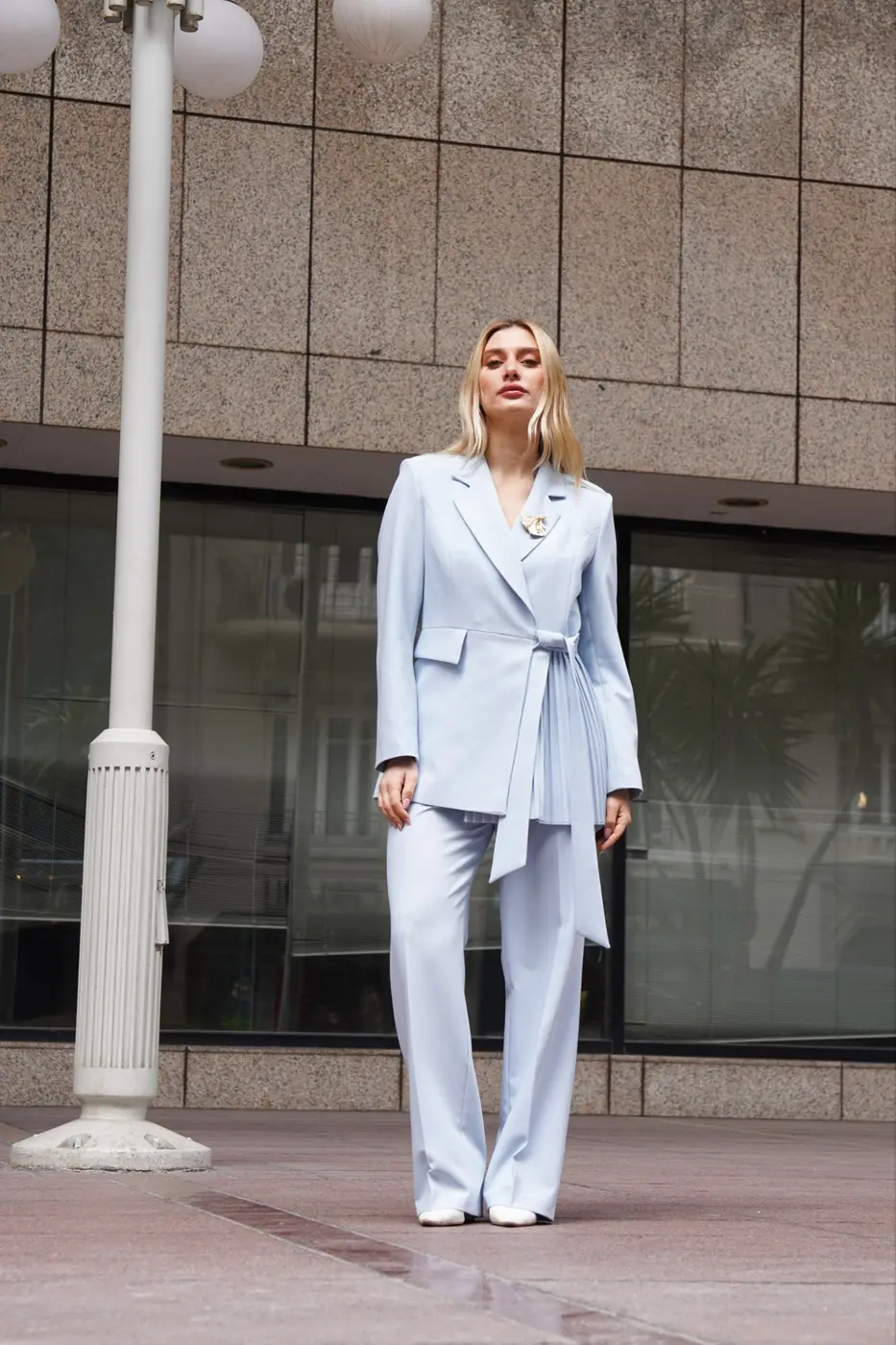 Women's 2 Piece Suit Set-Sky Blue — photograph 1