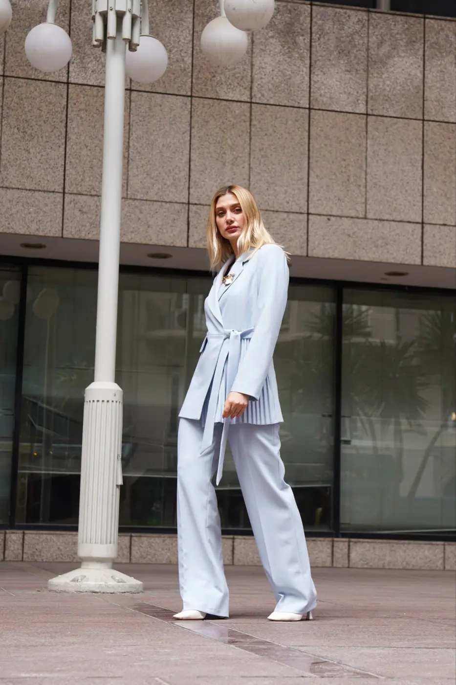 Women's 2 Piece Suit Set-Sky Blue — photograph 4
