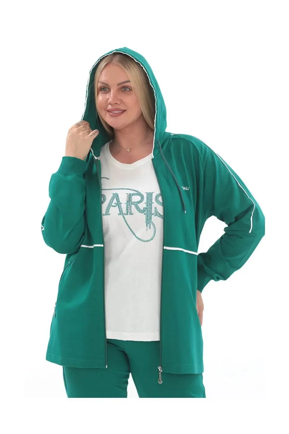 Women's 3-Piece Tracksuit Set-Green — photograph 2